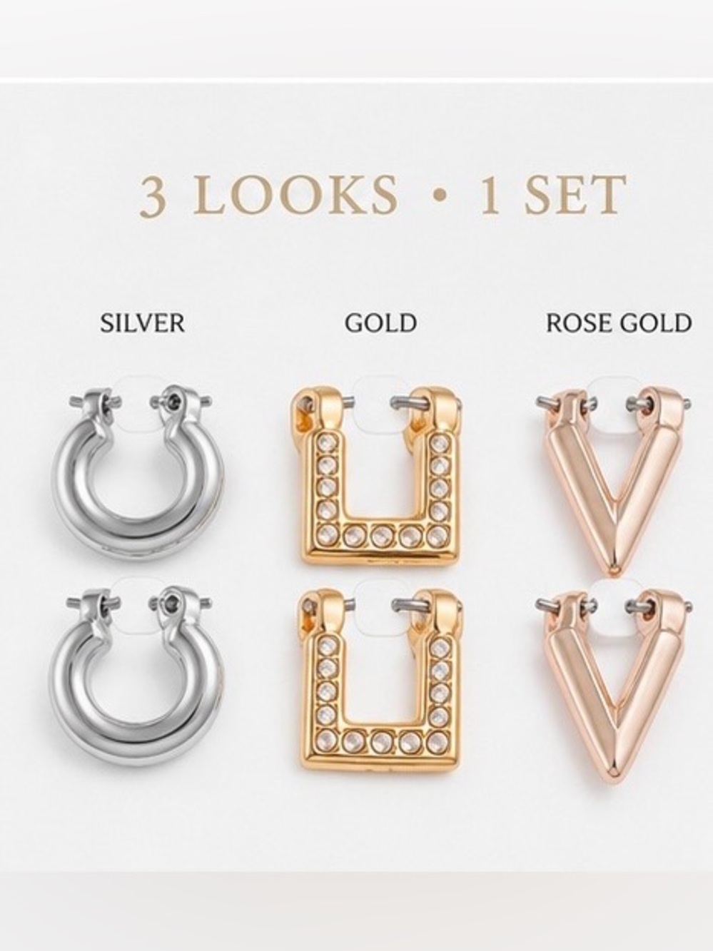 Vince Camuto Tri-Pair Earring Set in Silver, Gold & Rose Gold 💗🩶✨